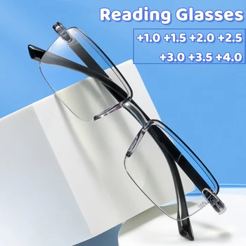 Очки для пресбиопии с защитой от синего света, Модные Деловые Бескаркасные Очки для чтения с отделкой, Ультралегкие Очки для чтения для пожилых людей