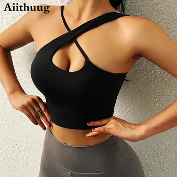 Женский Сексуальный спортивный бюстгальтер Aiithuug, укороченные топы для тренировок, бюстгальтер для йоги средней поддержки для бега, спортивный бюстгальтер для занятий фитнесом, бюстгальтер для йоги