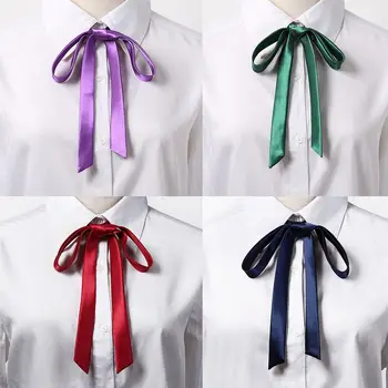 Тонкий атласный галстук-бабочка, Однотонное Украшение для одежды для девочек, Галстук-бабочка для студенток, Винтажный Элегантный Аксессуар для рубашки с ленточным узлом.