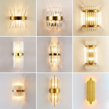 Стильные сочетания современного света, роскошные хрустально-золотые настенные светильники в спальнях, кроватях, гостиных, декоративные светодиодные фонари