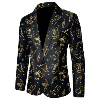 2023 Новый мужской роскошный рождественский пиджак, повседневный пиджак с карманом и пуговицами на лацкане с принтом Xams, Модные мужские приталенные блейзеры