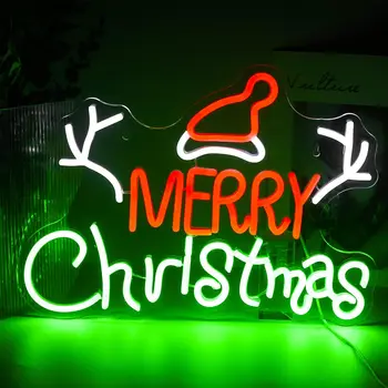 Неоновая вывеска Merry Christmas для рождественского украшения Рождественская светодиодная вывеска Праздничная вечеринка Домашний бар Настенное украшение окна