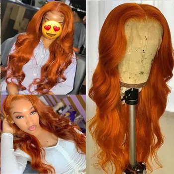 Bombshell Ginger Orange Объемная Волна Синтетические Парики На Кружеве 13X4 Бесклеевые Высококачественные Термостойкие Волокнистые Волосы Для Женщин Парики