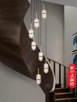 Длинная люстра для лестницы на вилле, Новый лестничный светильник в китайском стиле, Двухуровневое здание, пустая вращающаяся лестничная люстра