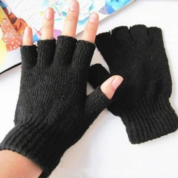 Черная короткая шерстяная вязаная перчатка без пальцев на запястье, зимняя теплая тренировка для женщин и мужчин