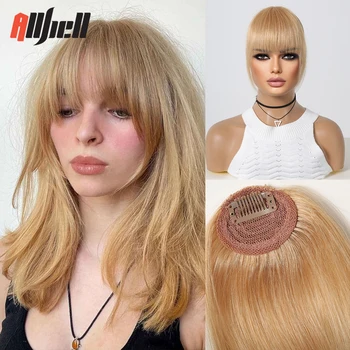 Челка из человеческих волос для женщин, 4,5-дюймовый светлый золотистый парик, воздушная челка с зажимом, кусочки человеческих волос Remy для наращивания волос