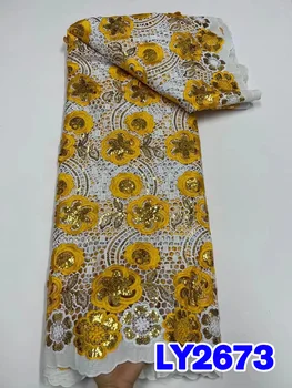 Кружевная ткань из молочного шелка, новейшая африканская ткань, кружево с вышивкой пайетками, нигерийские кружевные ткани для шитья свадебных торжеств PL365-1