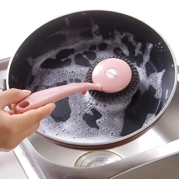 многофункциональная щетка для мытья посуды с длинной ручкой и отверстием для подвешивания, нежирный съемный чистящий шарик из нано стали, инструменты для чистки домашней кухни