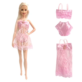 NK 1 комплект Розовая пижама принцессы, Нижнее белье, платье, Нижнее белье, бюстгальтер, Кружевное платье, Благородная одежда для куклы Барби, Аксессуары, Подарочная игрушка для девочек