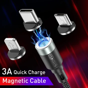 Магнитный Кабель Для Передачи Данных GTWIN 3A Быстрое Зарядное Устройство USB-Type C Micro Lightning Магнитный Шнур USB-Кабель Для iPhone 14 Huawei Mate 60