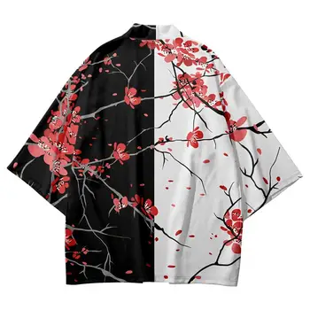 Рубашки с цветочным принтом в цветном блоке, пальто, Традиционное Кимоно, мужские, женские, Юката, Кардиган Японского Самурая, косплей, одежда Хаори