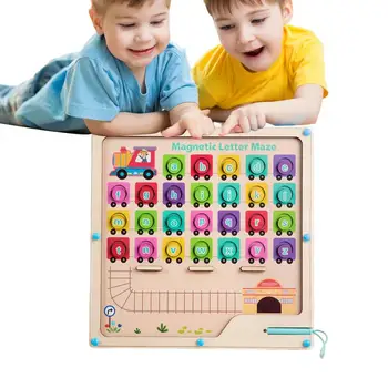 Магнитная доска с алфавитом, деревянные магниты, буквы, пазлы, развивающие игрушки-лабиринты, доска-головоломка 