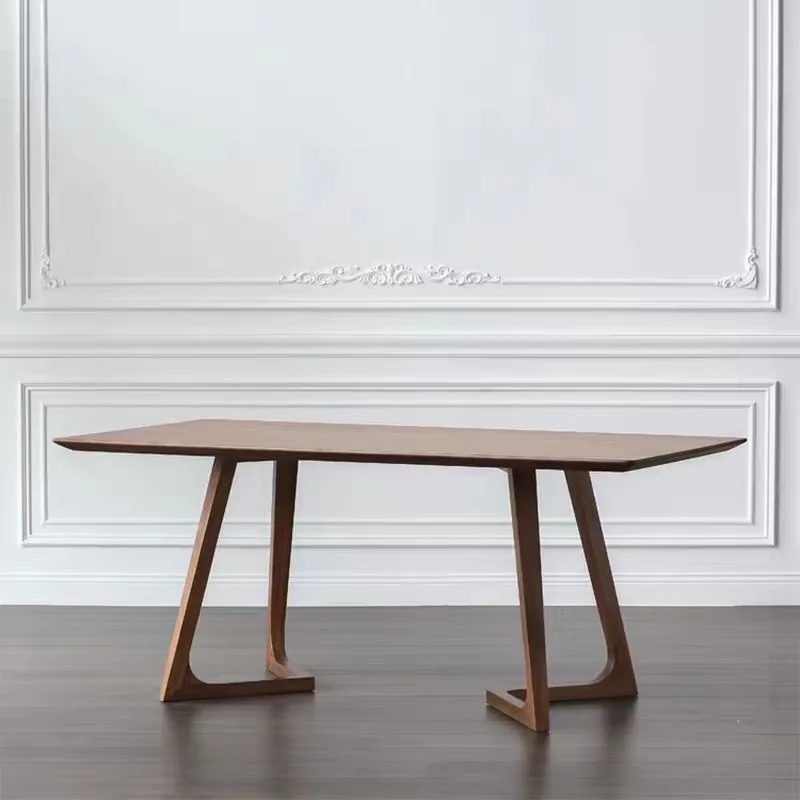 Обеденный стол из массива дерева в скандинавском стиле, простая небольшая квартира, обеденный стол из бревен, стулья, столовая, повседневный прямоугольный журнальный столик,