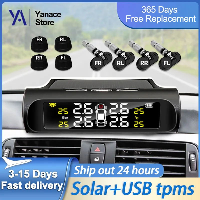 Yanace K01 TPMS Автомобильный датчик давления Автоматические системы охранной сигнализации Цифровой дисплей Солнечный Монитор давления в шинах